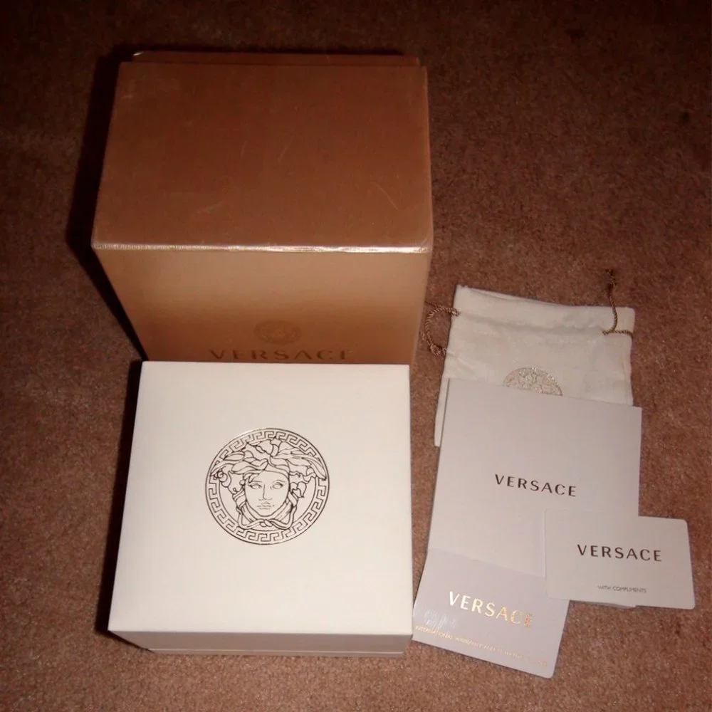 Versace Reve Carre Chronograph White Leather Strap Diamond Ladies Watch